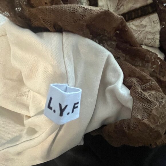 CORSETLYF Cream, Brown and Back Lace Corset Top with Velvet Bows Size Medium - Picture 7 of 8